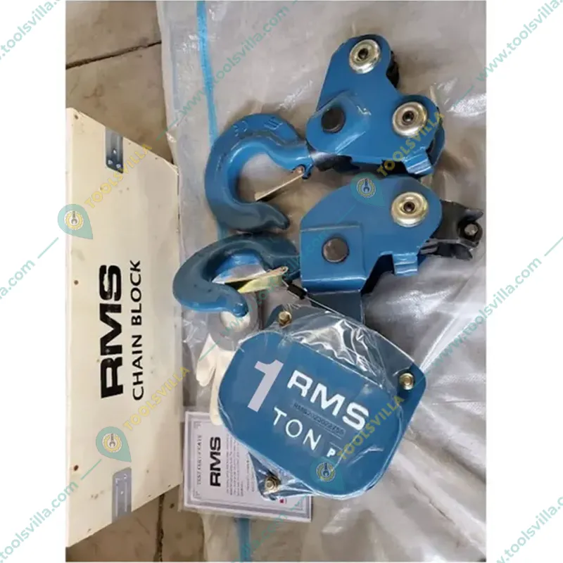 RMS 1 Ton Chain Pulley Block, 10 Meter Chain-10 Meter Standard Lift, 6 mm load chain- Single Fall
