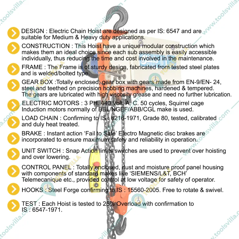 GLOBE 1 Ton 3 Meter Fix Type Electric Chain Hoist With 12 Months Warranty