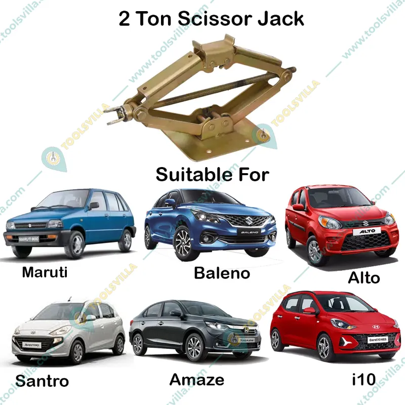 Heavy Duty 2 Ton Scissor Car Jack Set With Lifting Rod For Maruti, Baleno, Alto, Santro, Amaze - Maximum Lifting Height 279 mm