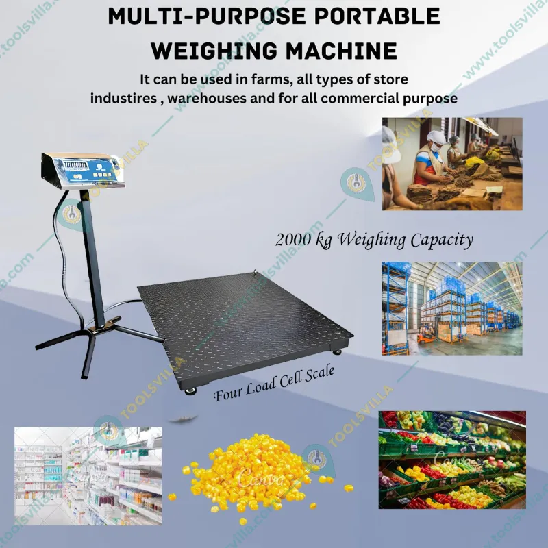 True Weight MS Checkered Platform Scale (Four Load Cell) Weighing Machine, 2000kg Capacity (TWP-2000) with 1-Year Warranty