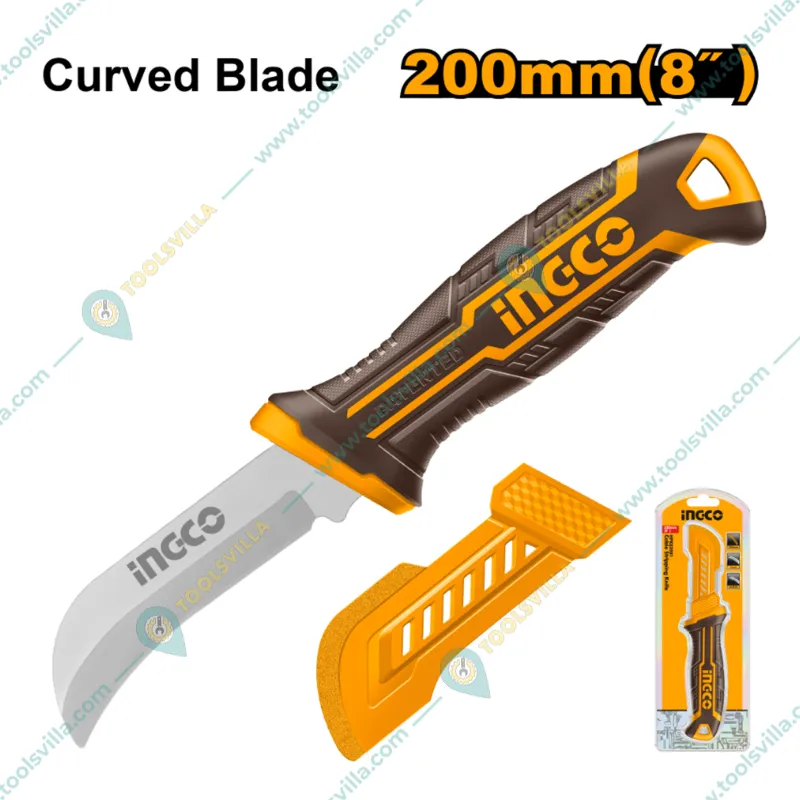 Ingco 200 mm Curved Blade Stainless Steel Knife for Cable Stripping(HPK82001)