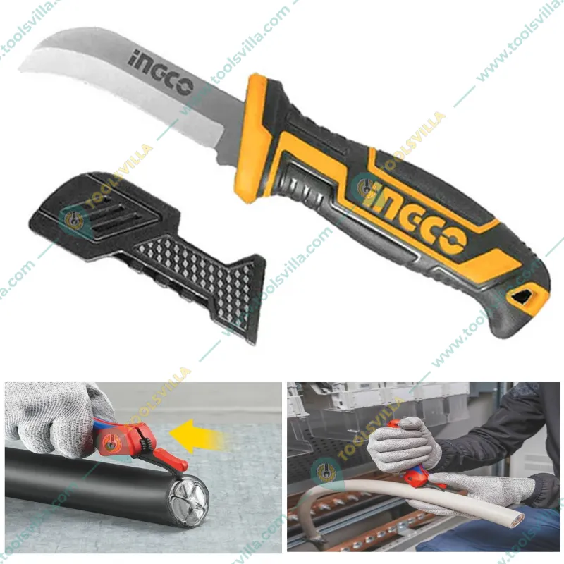 Ingco 200 mm Curved Blade Stainless Steel Knife for Cable Stripping(HPK82001)