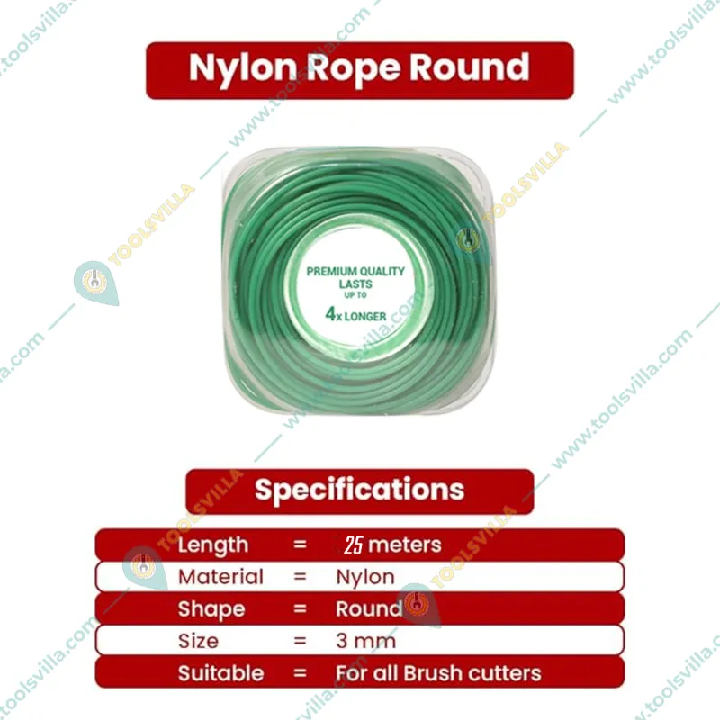 Premium Quality 3mm 25 Meters Round Nylon Rope for Petrol Brush Cutter(Quantity-1 Pc)