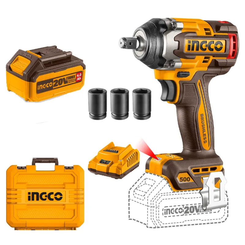 Ingco 1/2" 20V Lithium-Ion Cordless Impact Wrench With Battery, Charger & Accessories, 2200 RPM (CIWLI2050)