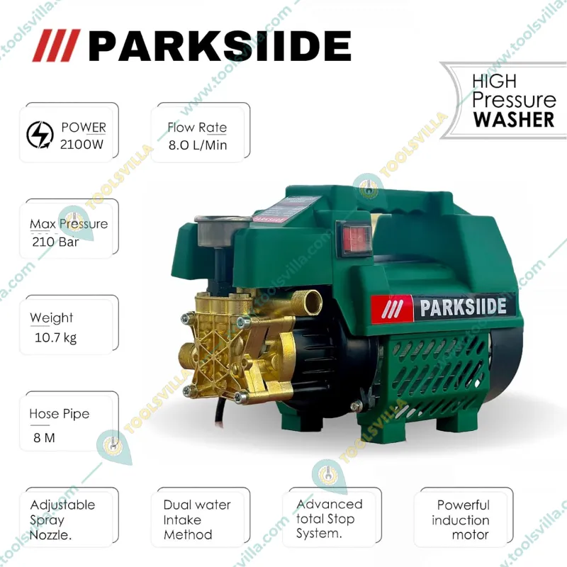 Parksiide 210 Bar, 2100W High Pressure Washer With 9 Required Accessories