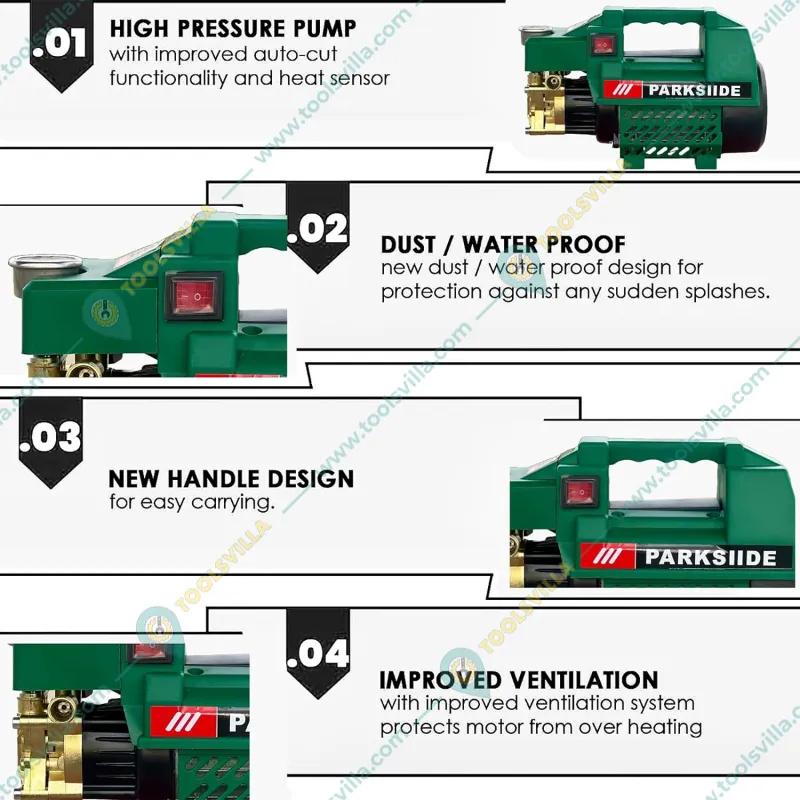 Parksiide 210 Bar, 2100W High Pressure Washer With 9 Required Accessories