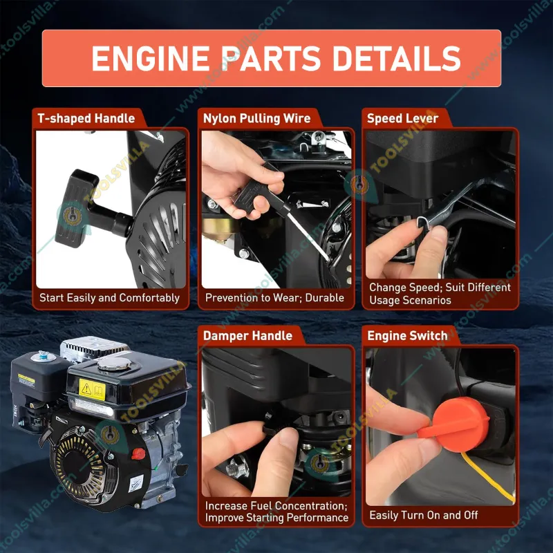 Heavy Duty 212CC 8Hp 4 Stroke Single Cylinder Air Cooled Recoil Start Petrol Engine With Accessories, 3.5L Fuel Tank