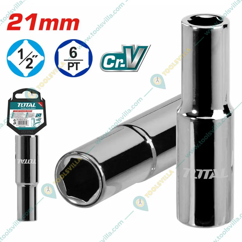 Total 1/2 Inch Drive 21 mm Deep Hexagonal Socket (THTST12213L) Pack of 5