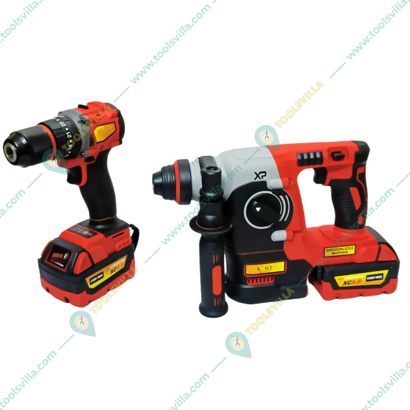 Premium Quality 21V Li-Ion Cordless Rotary Hammer, Angle Grinder, Impact Wrench & Electric Drill Combo Kit With Accessories