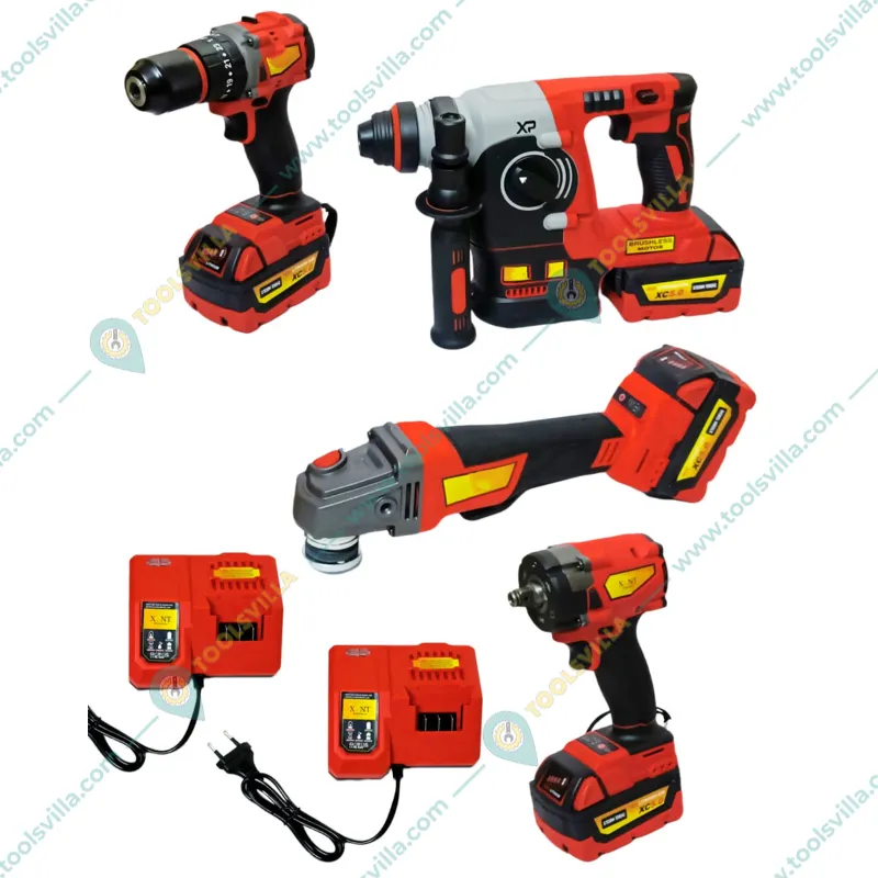 Premium Quality 21V Li-Ion Cordless Rotary Hammer, Angle Grinder, Impact Wrench & Electric Drill Combo Kit With Accessories
