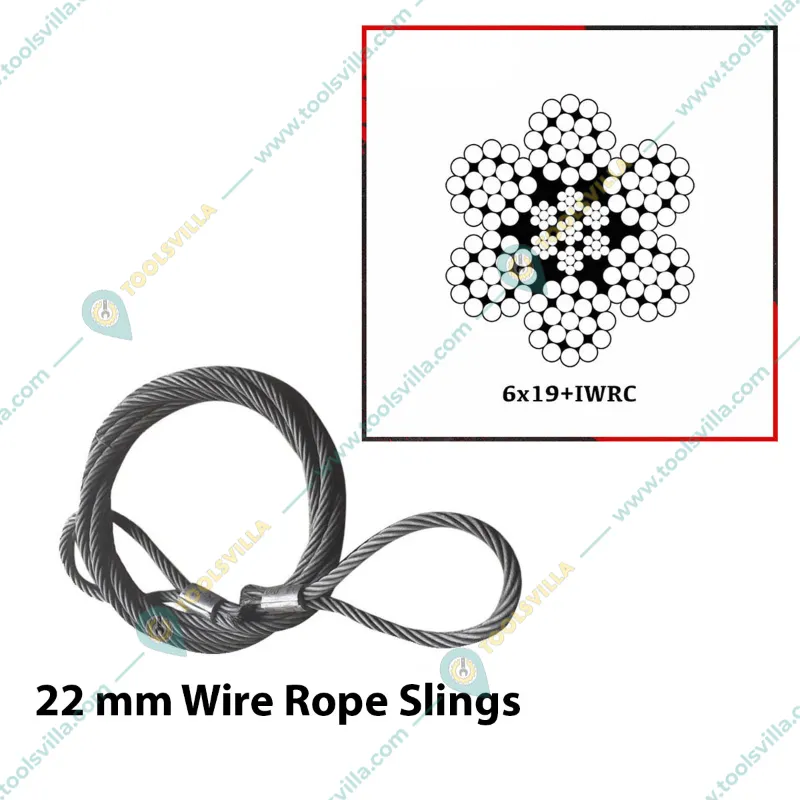 National 22 mm 2 Meter Wire Rope Sling,6x19 IWRC, Single Leg For Lifting, Rigging, and Material Handling