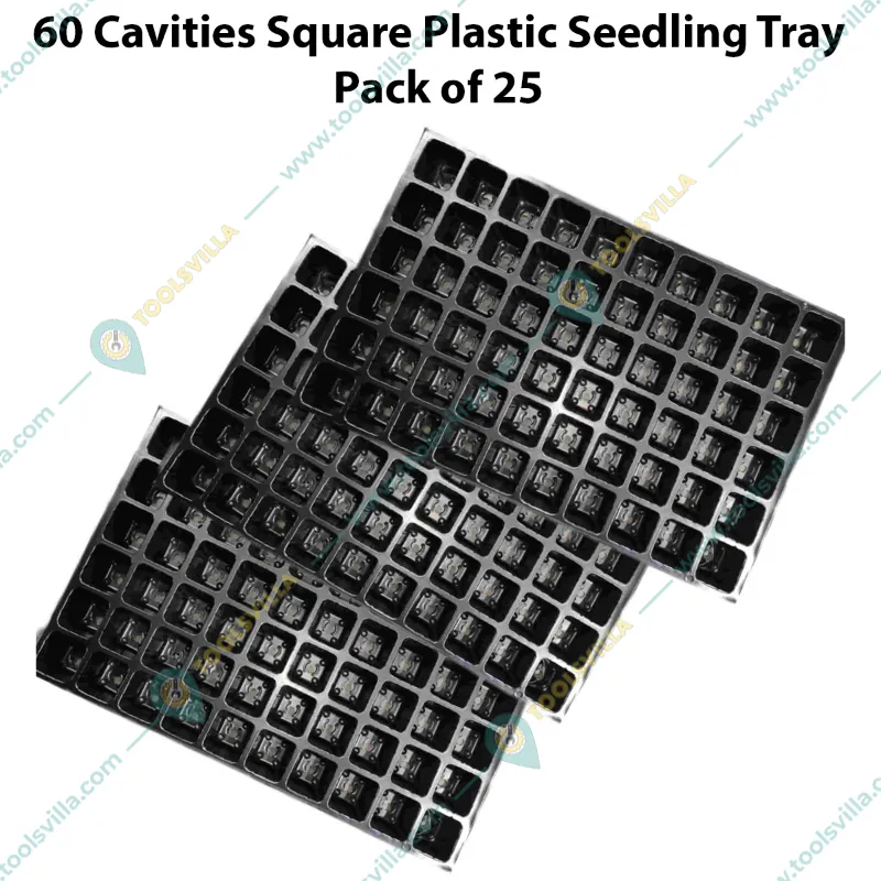 Siddhi 60 Cavities (Square Shape) Reusable Plastic Seedling Tray for Nursery and Gardening (Pack of 25 pieces)