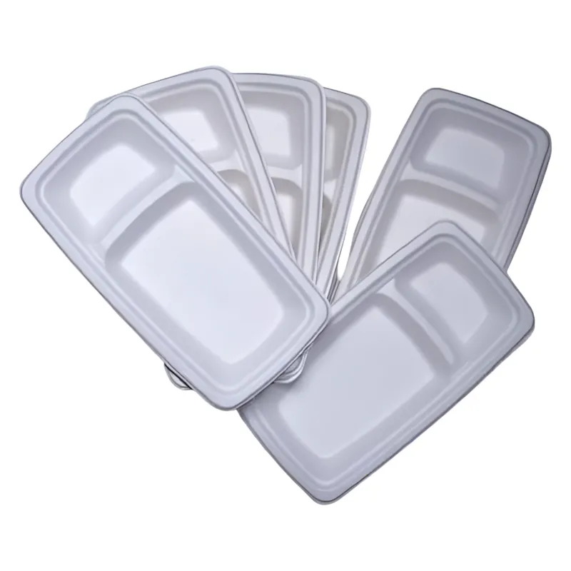 100pcs, Bagasse 2 Compartment Divided Snacks Plates for Party, Wedding & Other Events