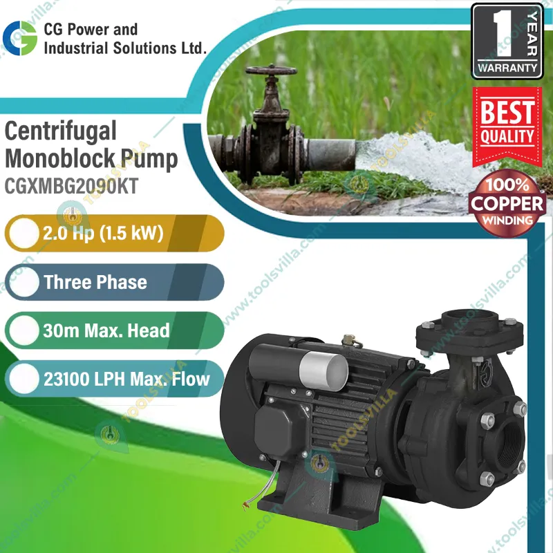 CG Power 2 HP Three Phase Copper Winding Centrifugal Monoblock Pump, 50X40mm (CGXMBG2090KT) - 1 Year Warranty