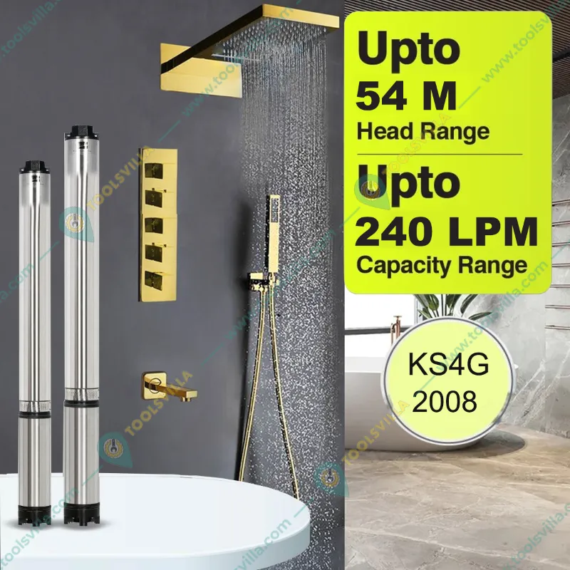 Kirloskar 2 HP 8 Stage Water Filled 3Phase Borewell Submersible Pump, 177ft Max. Head - 1 Year Warranty (KS4G-2008)