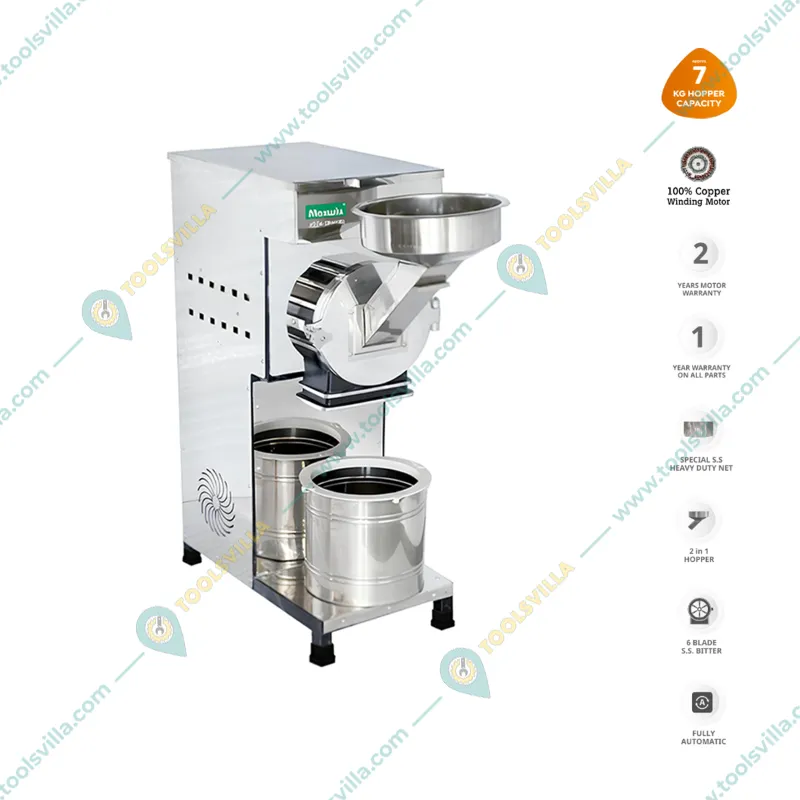 Maxwill 2 HP 2 in 1 Stainless Steel Atta Chakki/Pulverizer, 10-18 Kg/hr Output Capacity With 2 Years Warranty