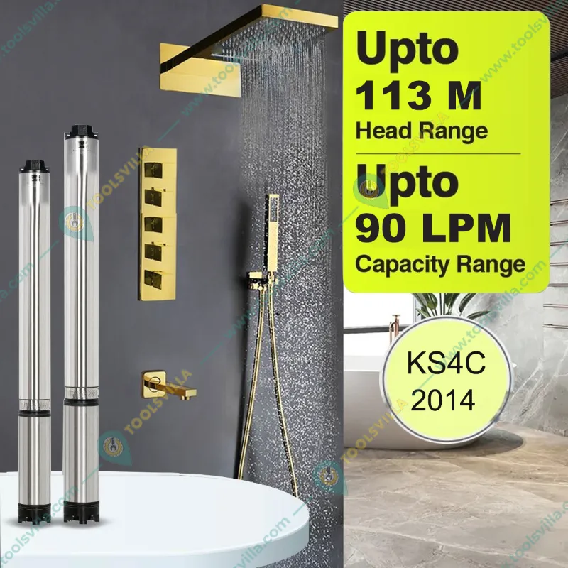 Kirloskar 2 HP 14 Stage 4 inch 3Phase Water Filled Borewell Submersible Pump, 371ft Head - 1 Year Warranty (KS4C-2014)