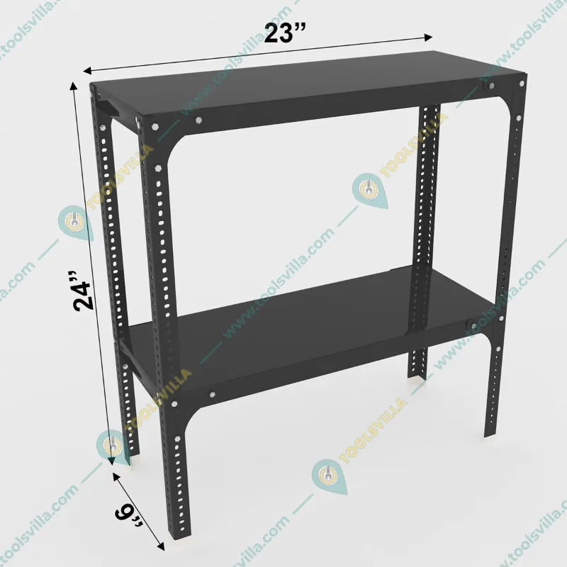 FIDVI® 9D X 23L X 24H Inch 2 Shelves Powder Coated Slotted Angle Metal Rack With Accessories ( SR-503)