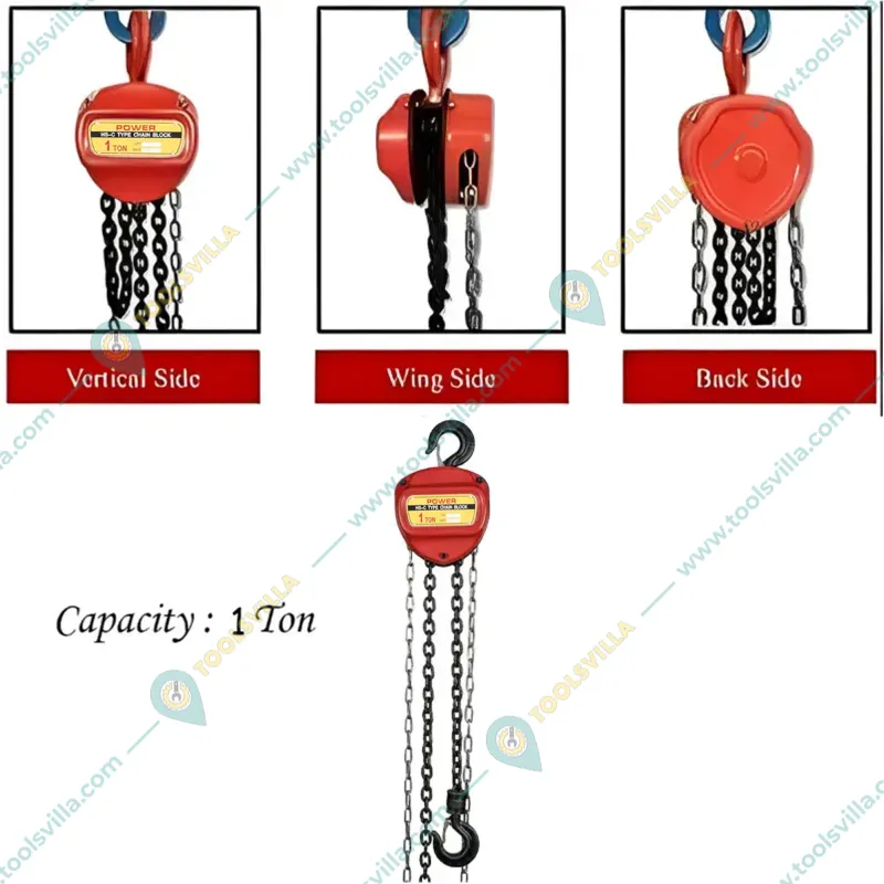 Power 1 Ton Chain Pulley Block, 3 meter Chain-3 m Standard Lift, 6 mm load chain-Single Fall