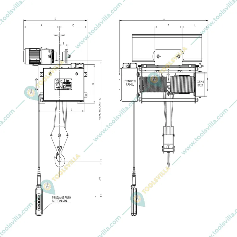 GLOBE 2 Ton 6 Meter AOE Type Electric Wire Rope Hoist With Electric Travelling Trolley And 12 Months Warranty (GWRH M1-84)