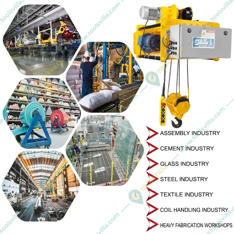 GLOBE 2 Ton 6 Meter AOE Type Electric Wire Rope Hoist With Electric Travelling Trolley And 12 Months Warranty (GWRH M1-84)