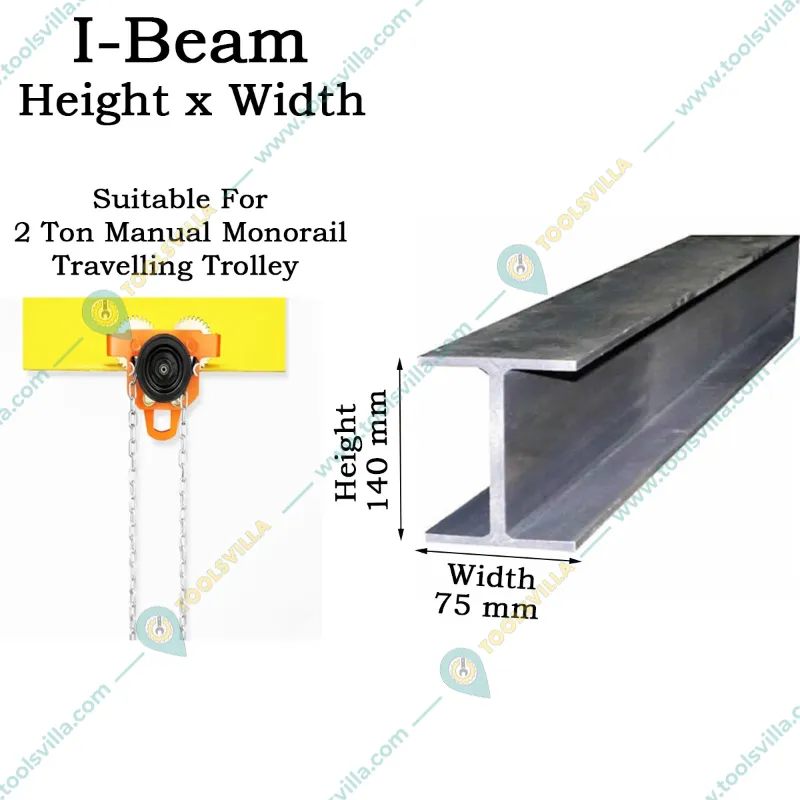 Globe 2 Ton Manual Monorail Travelling Trolley With 4.5 Meter & 5 mm Hand Chain- 12 Month Warranty