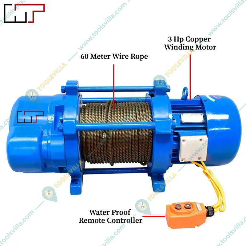 HT 2 Ton Capacity Three Phase 3 hp Electric Wire Rope Hoist, 60 meter*10 mm Wire Rope