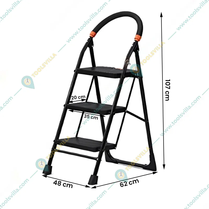 Premium Quality 3.5 Ft. Durable Multipurpose 3-Step Folding Ladder with Wide Steps  