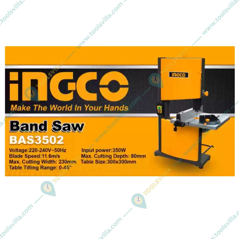 Ingco 300 mm x 300 mm Band Saw Machine,350 W With 80 mm Max. Cutting Depth (BAS3502)