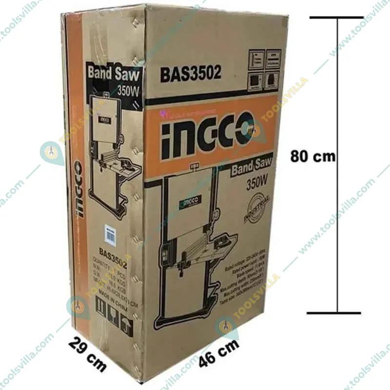 Ingco 300 mm x 300 mm Band Saw Machine,350 W With 80 mm Max. Cutting Depth (BAS3502)