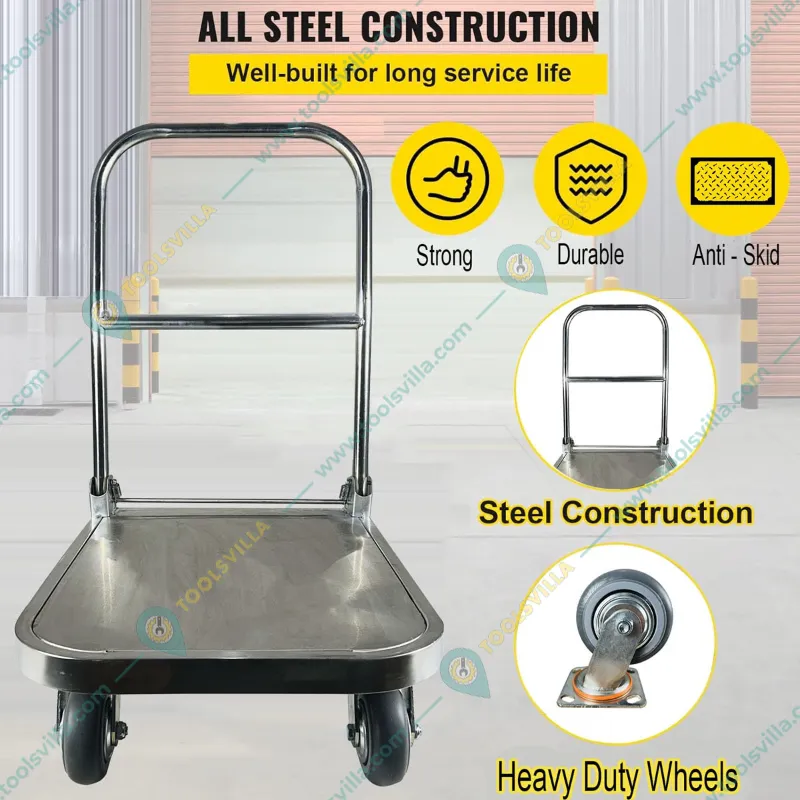 Welbuilt 300 kg Stainless Steel Foldable Platform Trolley with 360 Degree Swivel Wheels