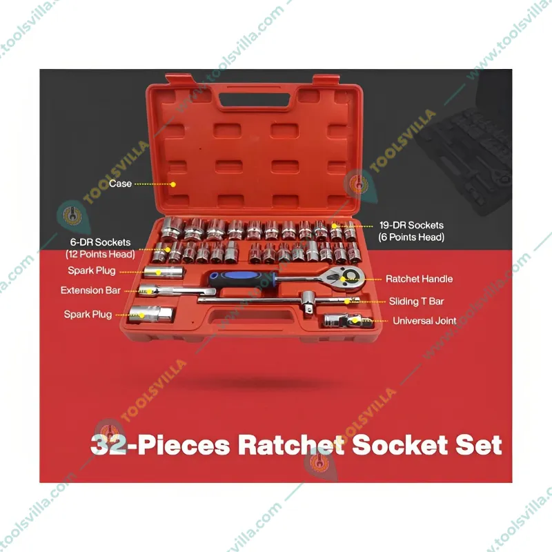 Heavy Duty 32 Pieces Combinational Tool Kit Ratchet Socket Set