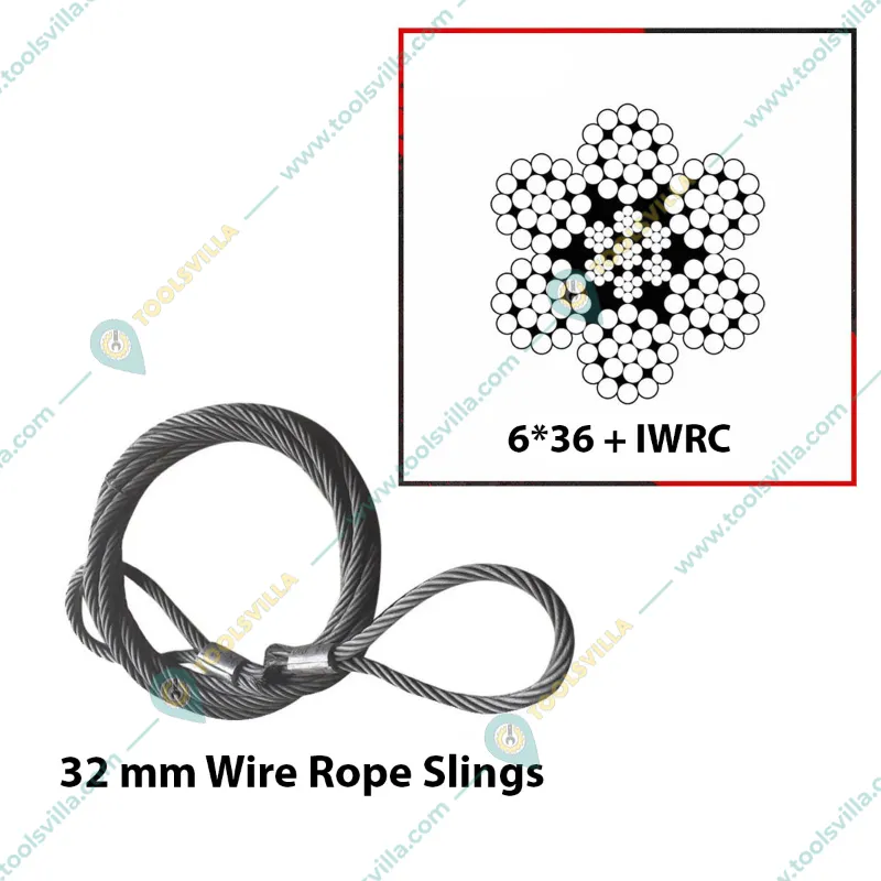 National 32 mm 2 Meter Wire Rope Sling,6x36 IWRC, Single Leg For Lifting, Rigging, and Material Handling
