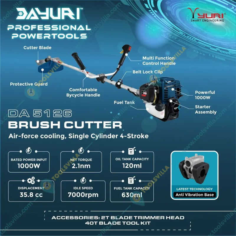 DA Yuri DA 5126, 1 kW 35 cc Petrol Engine 4 Stroke Sidepack Crop Cutter Machine with Accessories