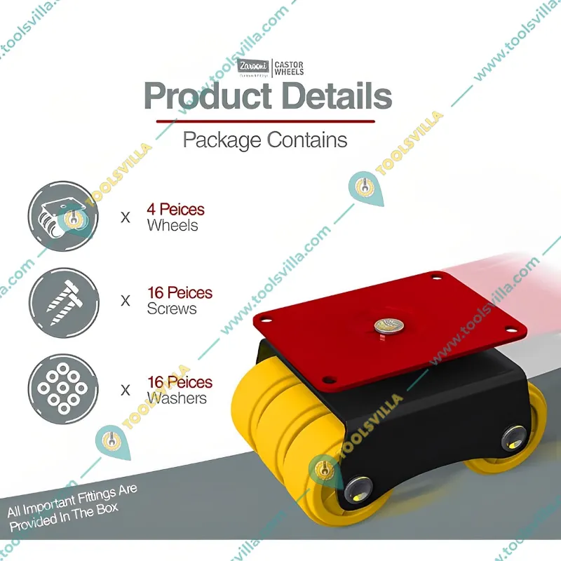 Heavy Duty 360 Degree Rotation 500 Kg Capacity 6 Wheels Plate Type Caster Wheel For Furniture (Set of 4 Castor Wheels)