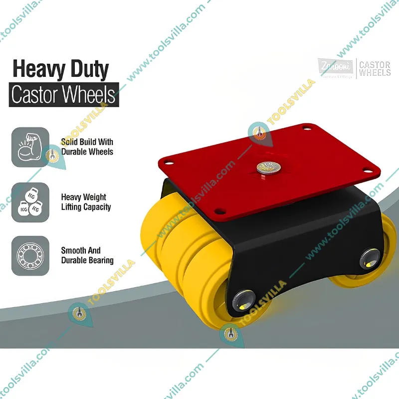 Heavy Duty 360 Degree Rotation 500 Kg Capacity 6 Wheels Plate Type Caster Wheel For Furniture (Set of 4 Castor Wheels)