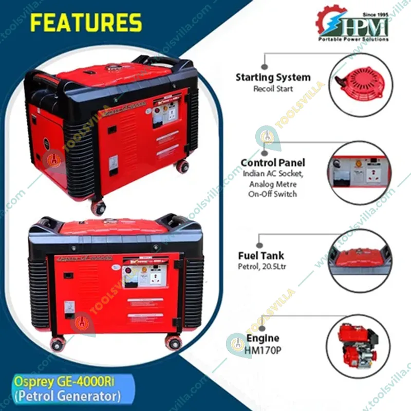 HPM 3.8 KVA Recoil Start Portable Petrol Generator (Osprey GE-4000Ri)