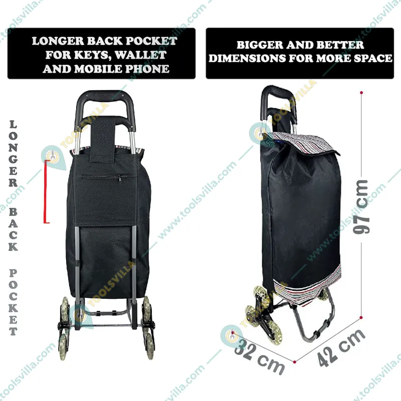 EverBest® 38 Liter Stair Climbing Collapsible Shopping Trolley Bag with Wheels ( Colour - Black ) 