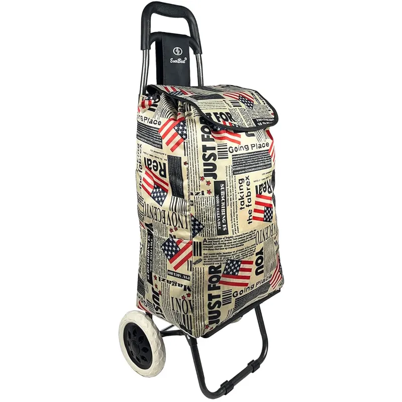 EverBest® 38 Liter Foldable Shopping Trolley Bag with Wheels  (Colour- Flag Print)