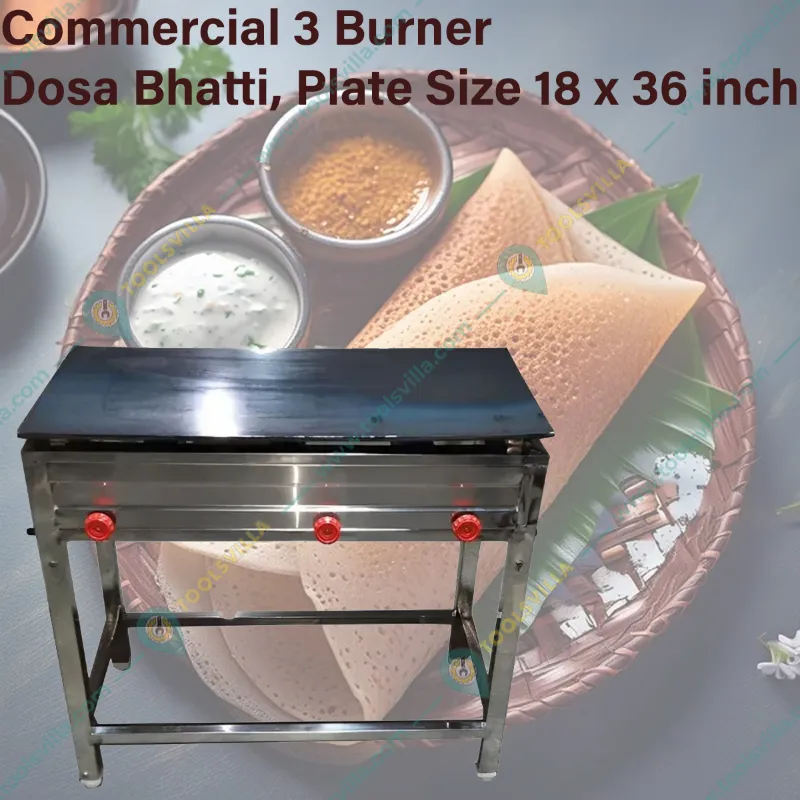 Commercial 3 Burner Dosa Bhatti, Plate Size 18 x 36 inch