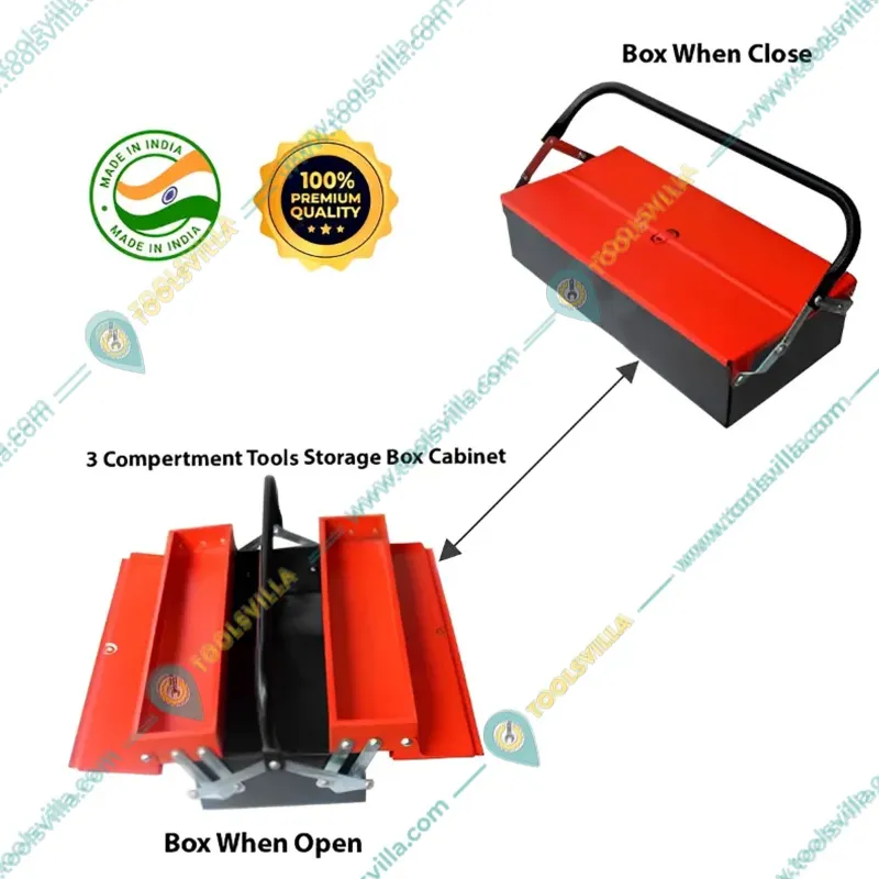 Premium Quality 3 Compartment Tools Storage Box Cabinet (17x8x6 Inch)