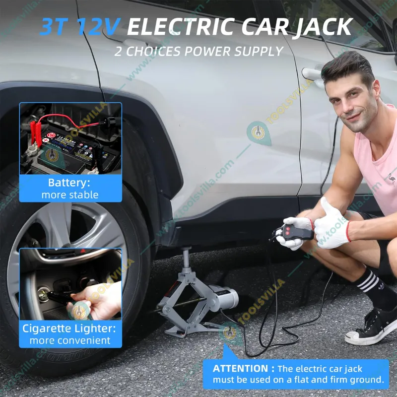 Heavy Duty 3 Ton 12 V 3 In 1 Automatic Scissor Lift Jack & Impact Wrench and Tire Inflator Pump
