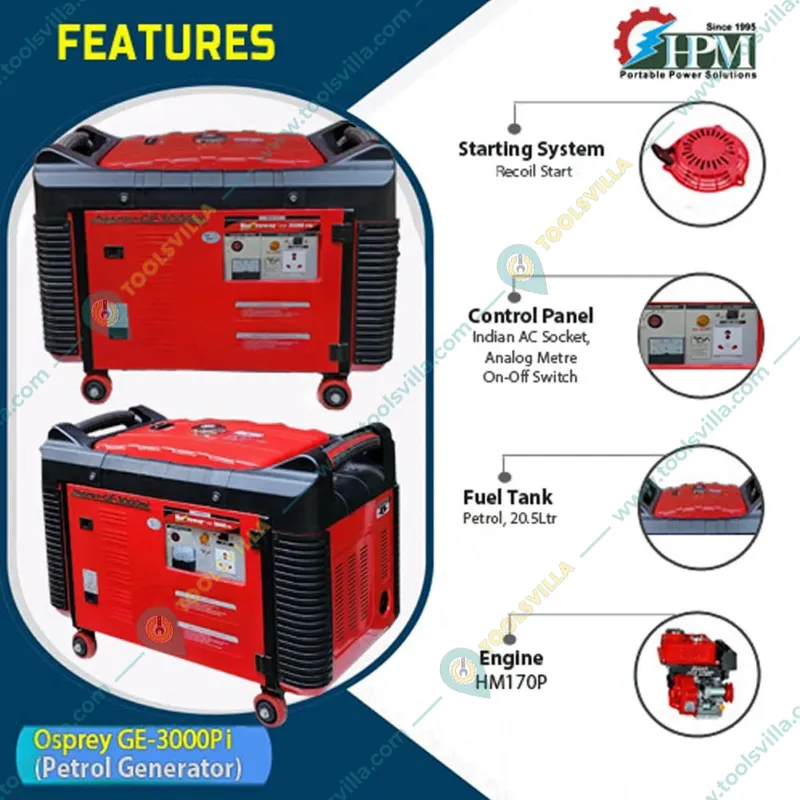 HPM 3.0 KVA Recoil Start Portable Petrol Generator (Osprey GE-3000Pi)