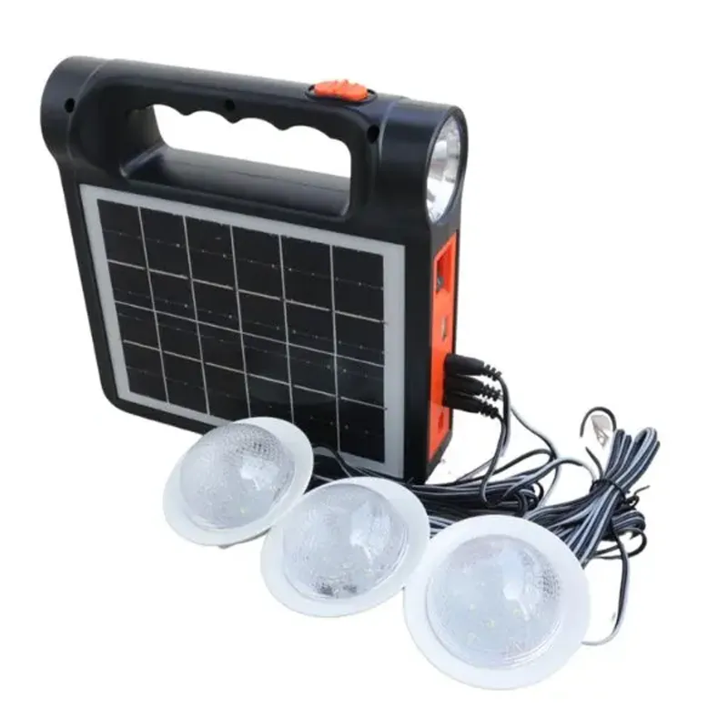 Solar Power Emergency Light Kit with 6 V, 3.5 W Attached Solar Panel, 3 x 2 W Bulbs and USB Cable Solar Power Mini Inverter Emergency Light  Phone Charging, Off-Grid, Solar Backup Lighting