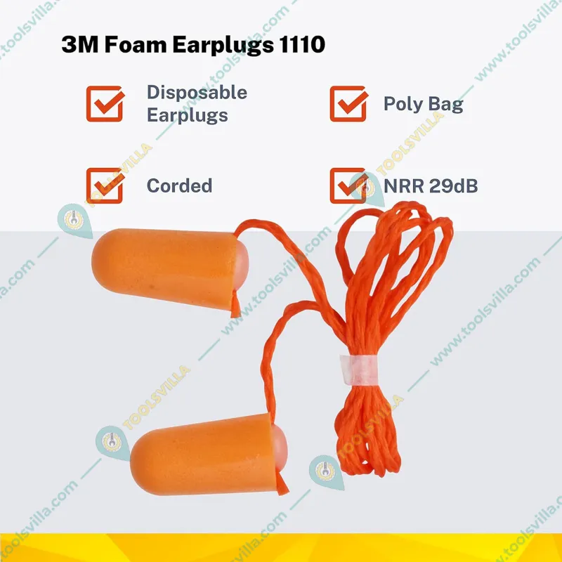 3M Corded Rollable Foam Earplugs, Extra Soft, Reusable, Sound Block Up To 29 Decibel (1110)(Pack-50)