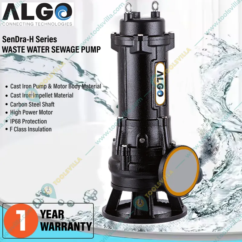 Algo 7.5HP Three Phase SenDra-H Series Waste Water Sewage Pump, 18M Head, 100x25mm - 1 Year Warranty (SD-65/G55 T)