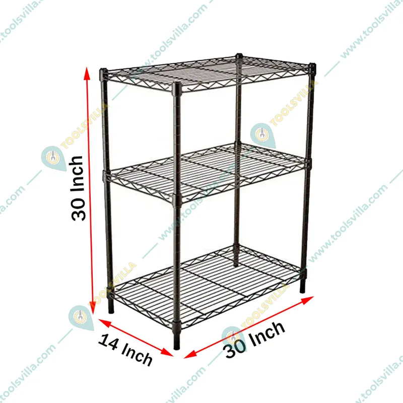 Rackwell 30 x 30 x 14 Inches 3-Shelves Mild Steel Black Coated Boltless Multipurpose Rack