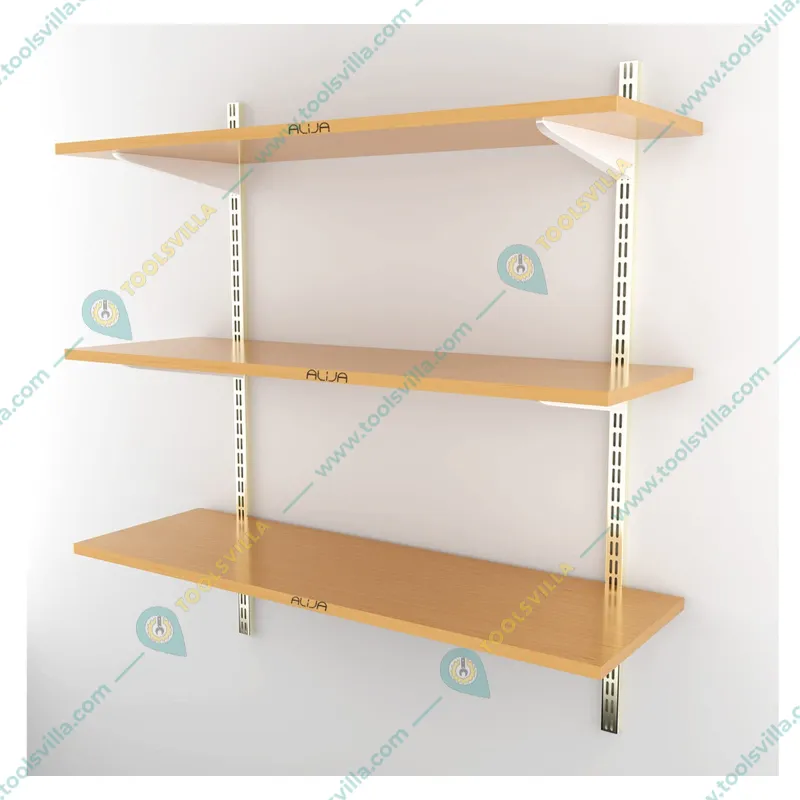 ALIJA 36 x 35 x 11 Inch 3 Wooden Shelves Slotted Channel & Adjustable Multipurpose Rack With Accessories