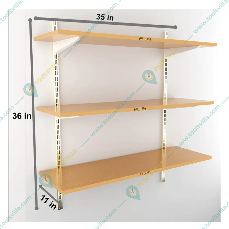 ALIJA 36 x 35 x 11 Inch 3 Wooden Shelves Slotted Channel & Adjustable Multipurpose Rack With Accessories