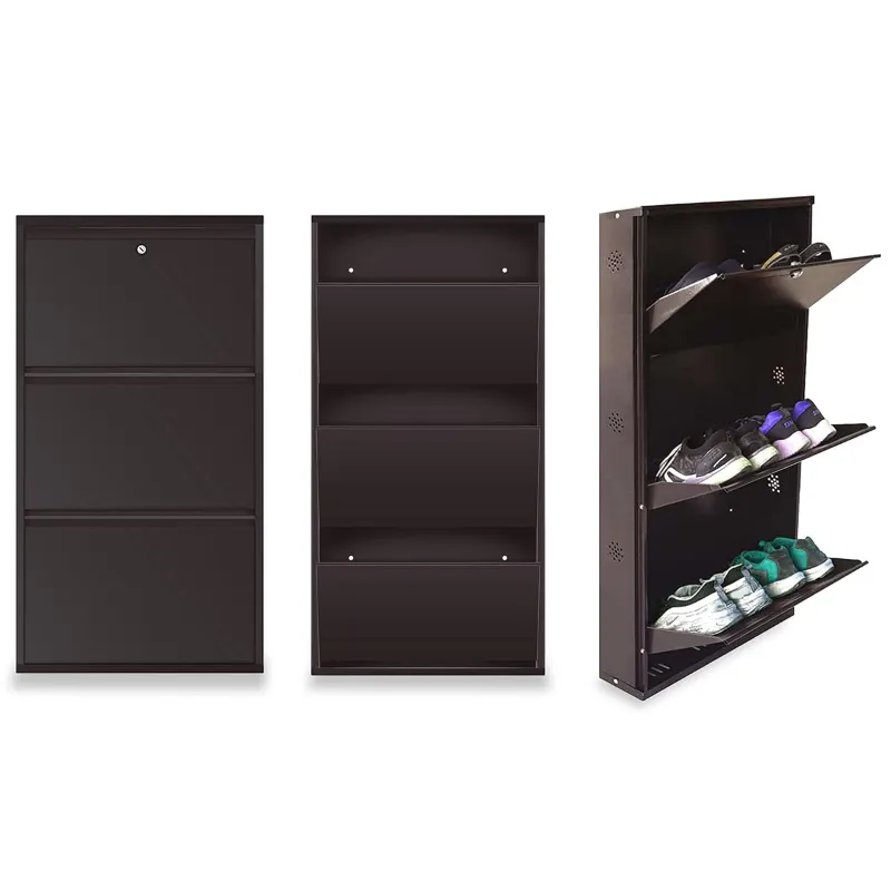 Alija 3 Door 30(H)X 20(L)X6(D) Inch Wall Mount Metal Shoe Rack for Home with Doors & Lock -Space Saving Sandal Shoe Rack